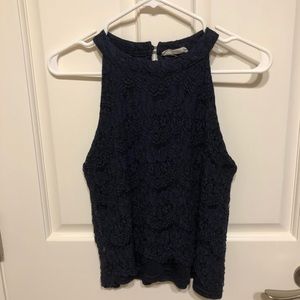 Navy Sophie Rue Lace Overlay Tank Top